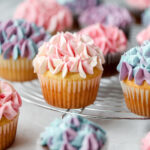 Cupcake decorated with buttercream in the form of hydrangea.