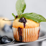 Blueberry muffin on the muffin pan.