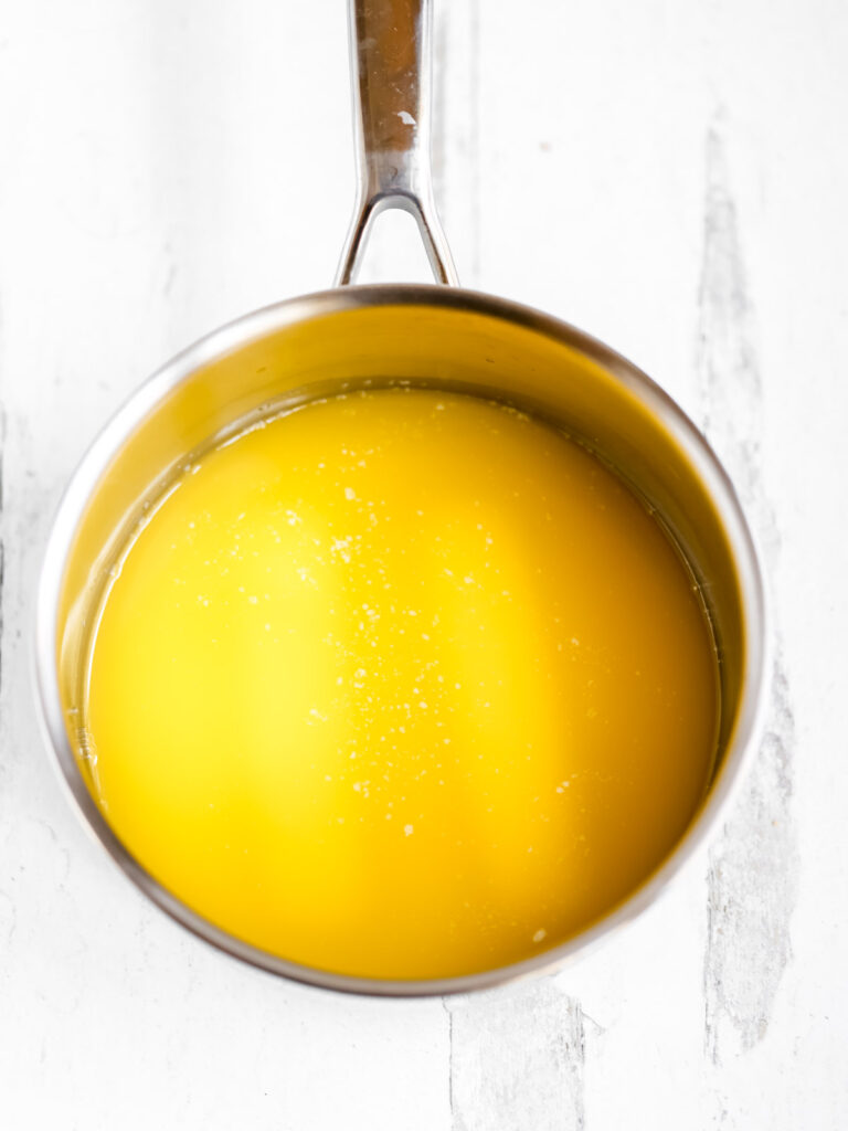 Melted butter in the saucepan. 