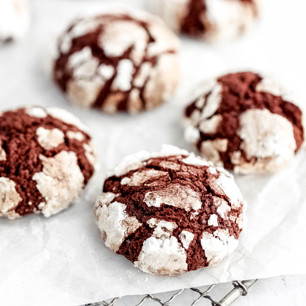 Chocolate crinkle cookies on the table.
