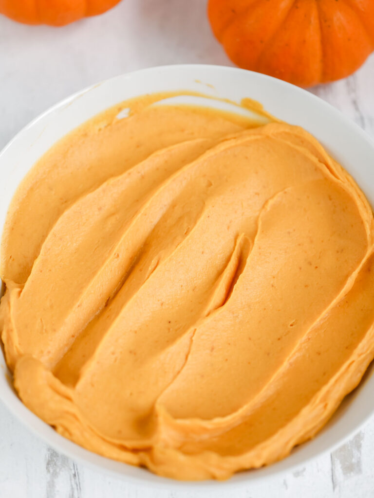 Pumpkin cheesecake ganache in the bowl. 