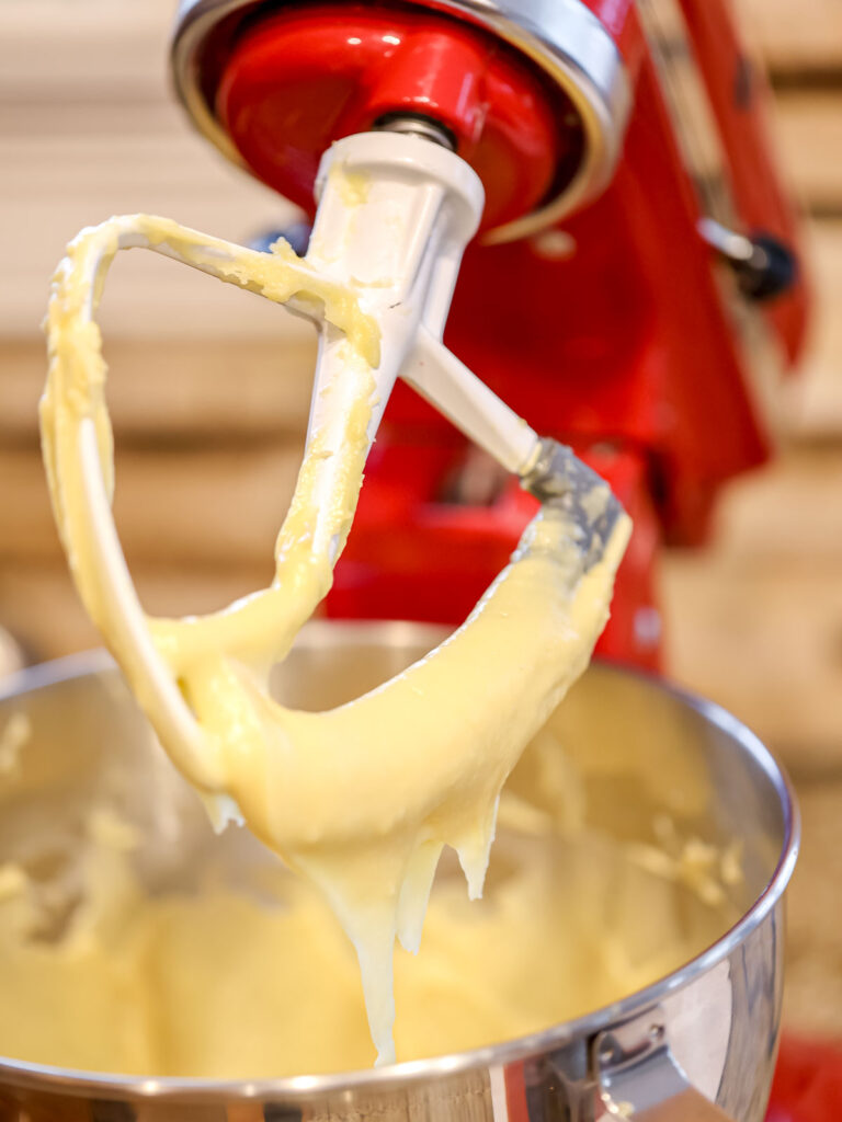 Paddle attachment with the dough. 