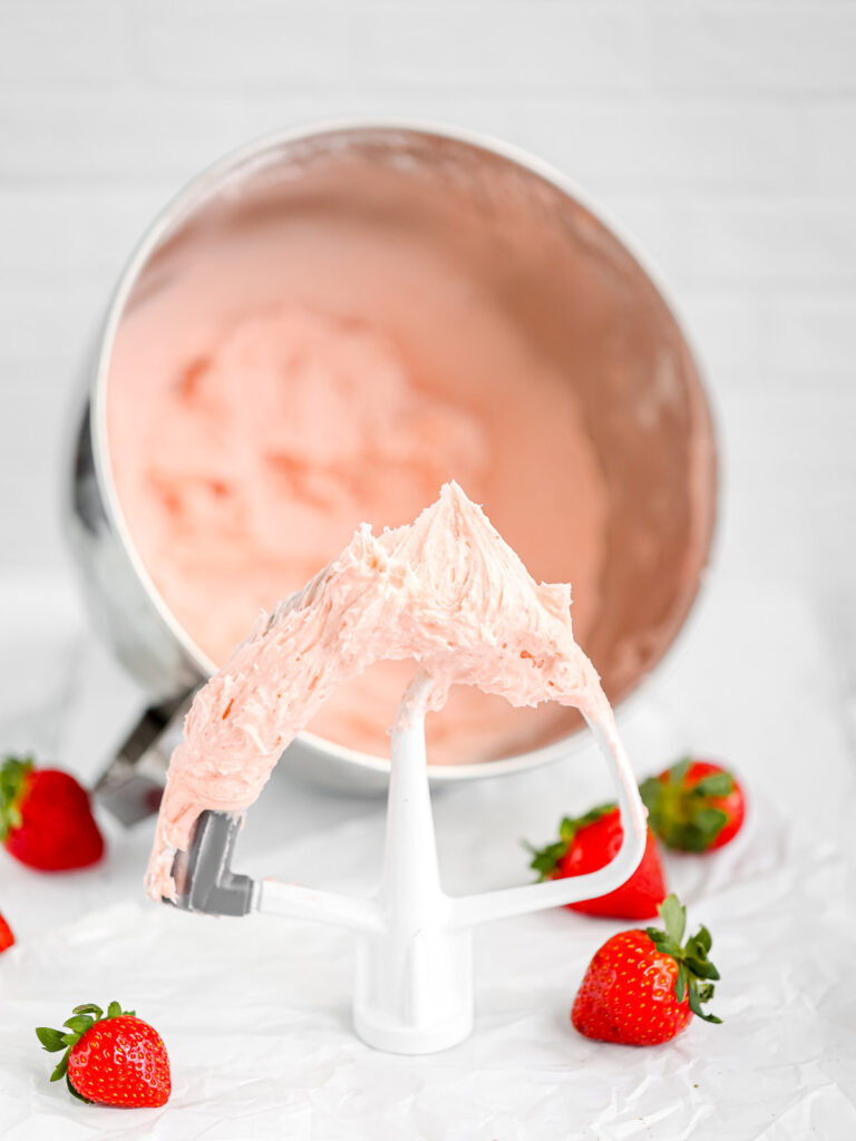 Strawberry buttercream on the pedal attachment. 