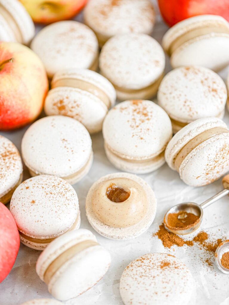 Apple cinnamon macarons on the table. 