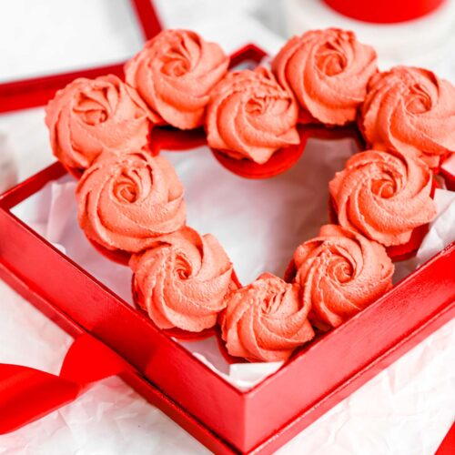 Heart-shaped macaron cake.