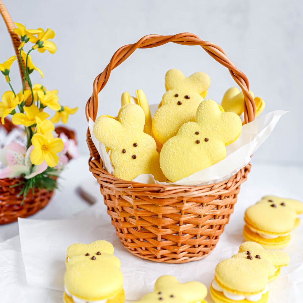 Peeps Macarons in the basket.