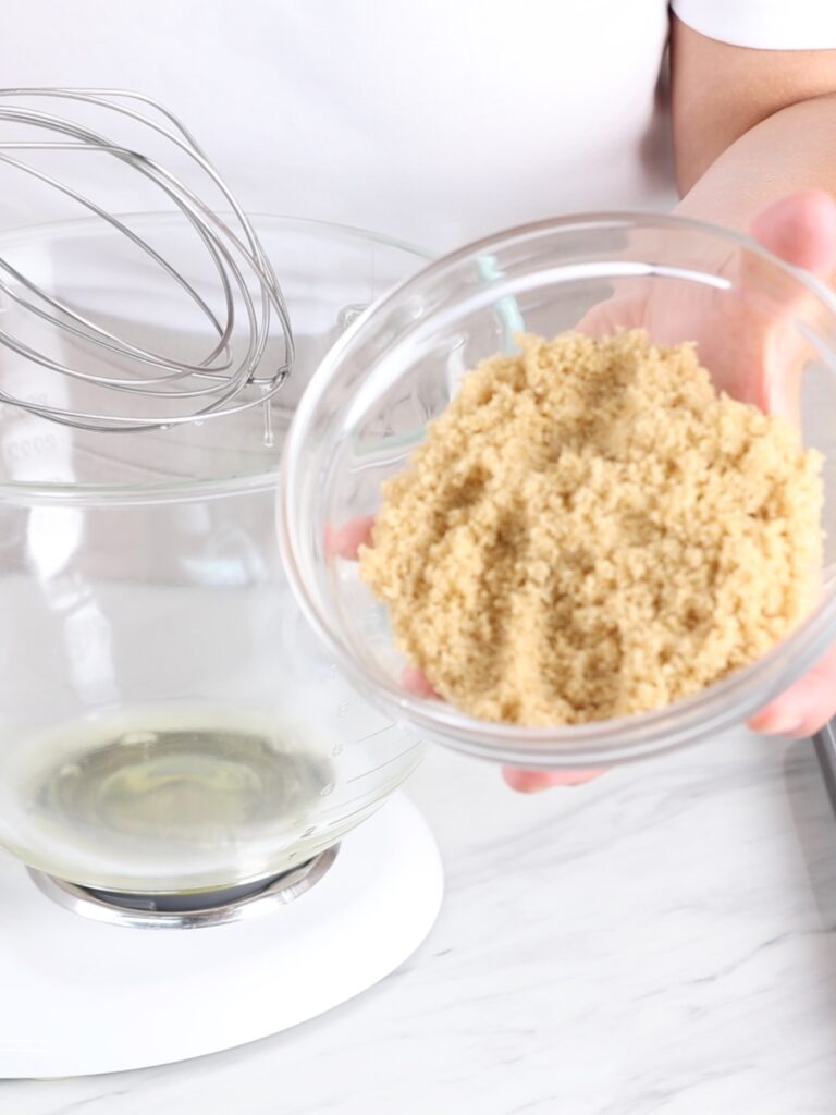 Brown sugar in the mixing bowl. 