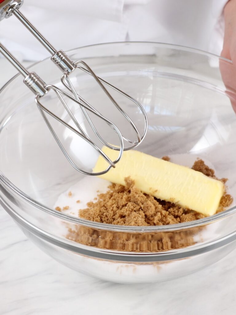 Brown sugar and butter in the mixing bowl. 