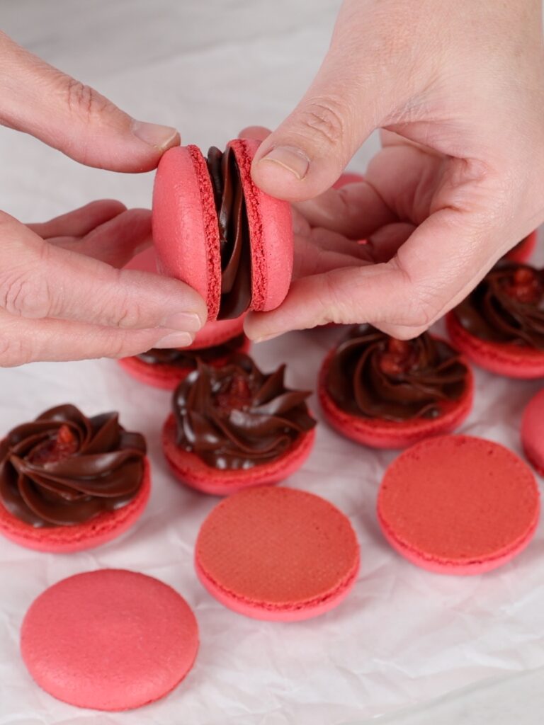 Assembling macarons. 