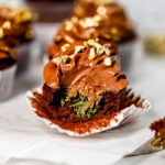 Chocolate cupcakes with Dubai chocolate filling.