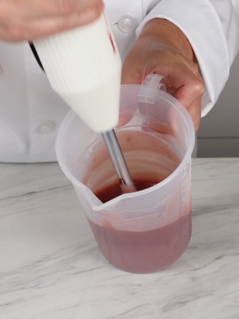 Immerse ganache with immersion blender. 