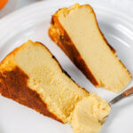 Pumpkin Basque cheesecake on the plate.