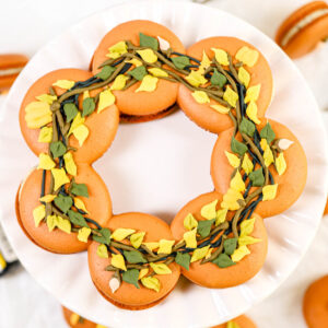 Thanksgiving wreath macaron centerpiece.