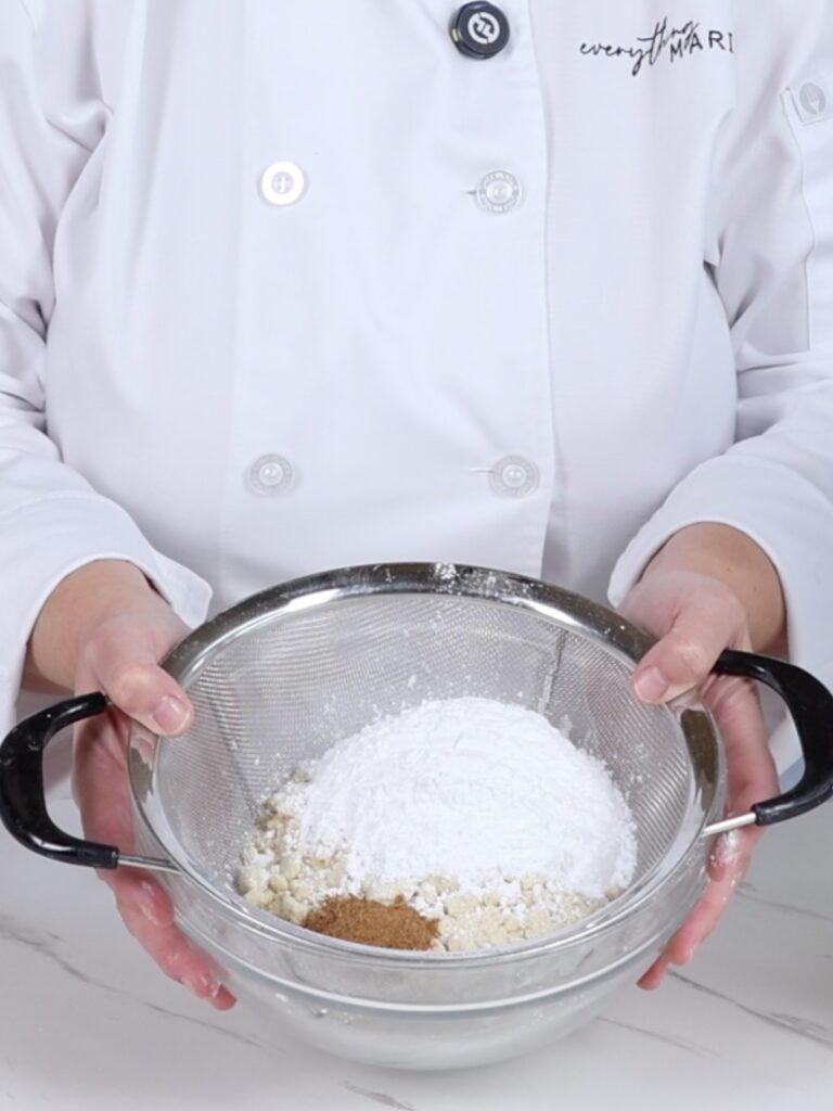 Dry ingredients in the sifter. 