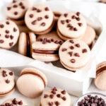 Chocolate chip macarons in the box.