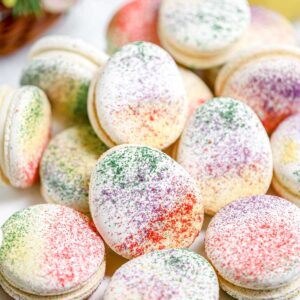 Easter Macarons on the table.