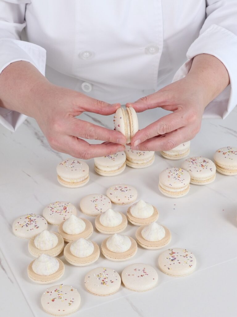 Assembling macarons. 