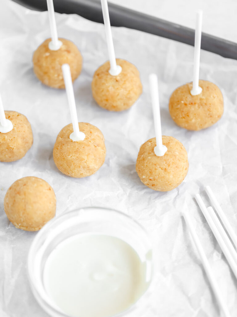 Assembling cake pops. 