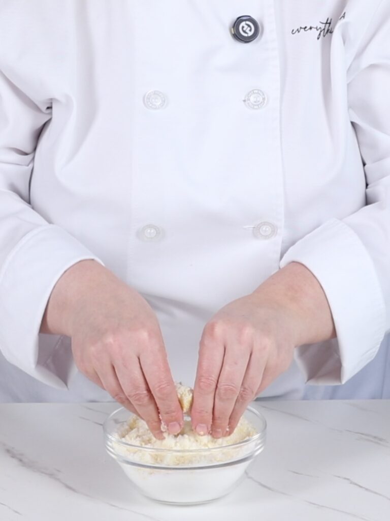 Rubbing zest with sugar. 