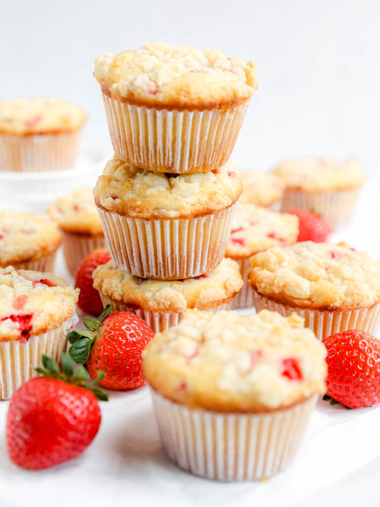Strawberry muffins on the table.
