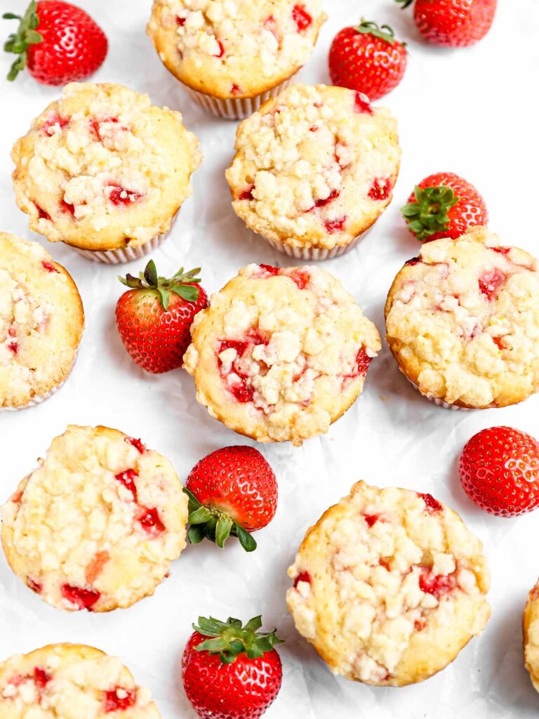 Strawberry muffins on the table.