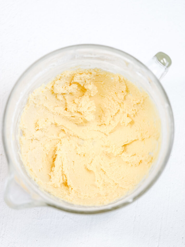 Shortbread batter in the bowl.