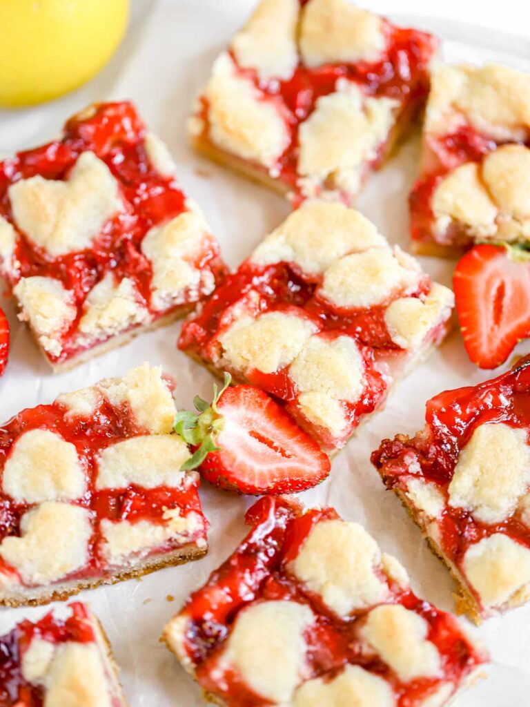 Strawberry Lemon bars on the table.