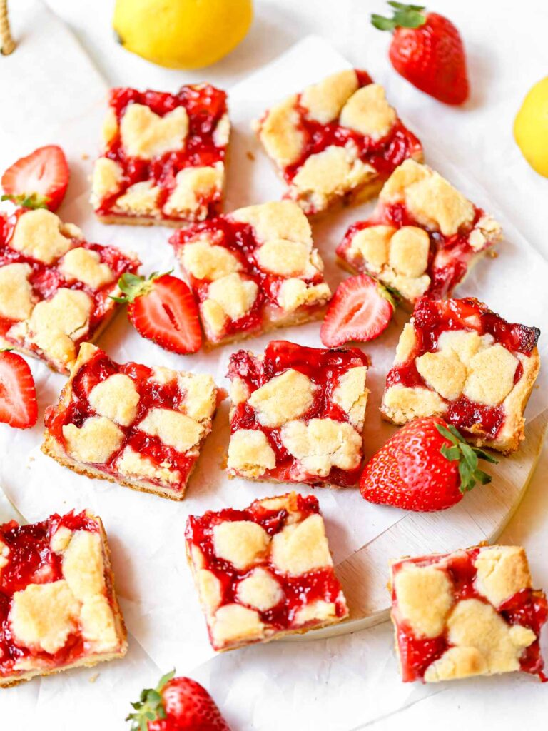 Strawberry Lemon bars on the table.