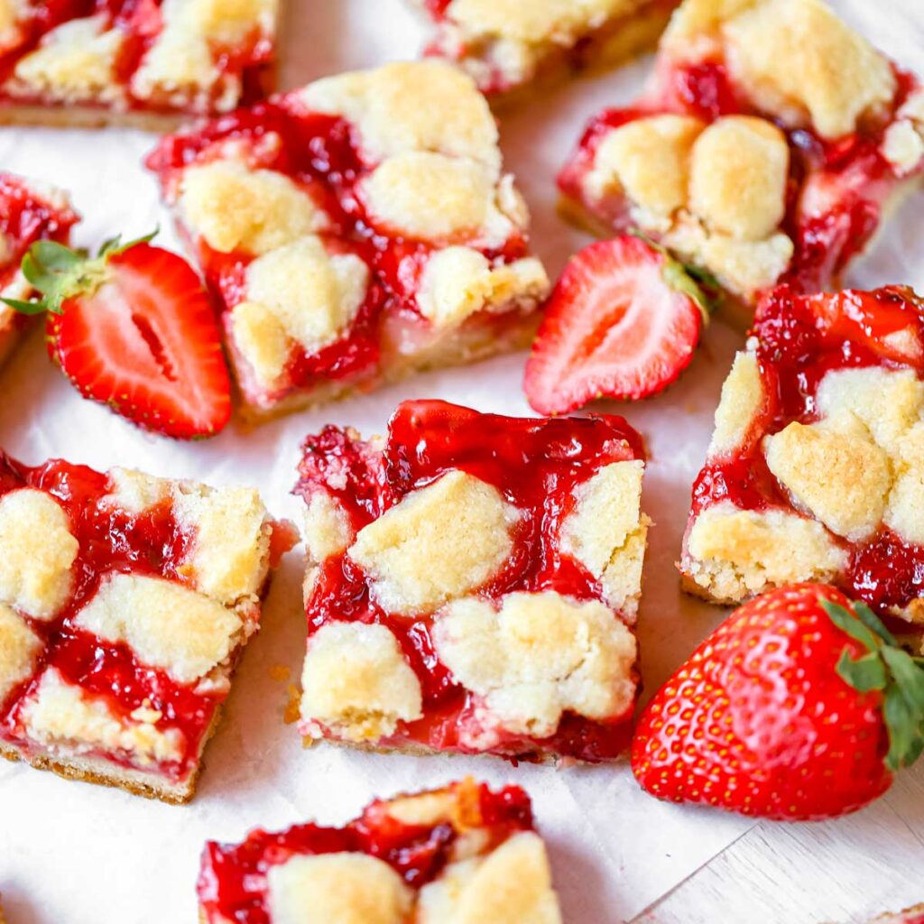 Strawberry Lemon bars on the table.