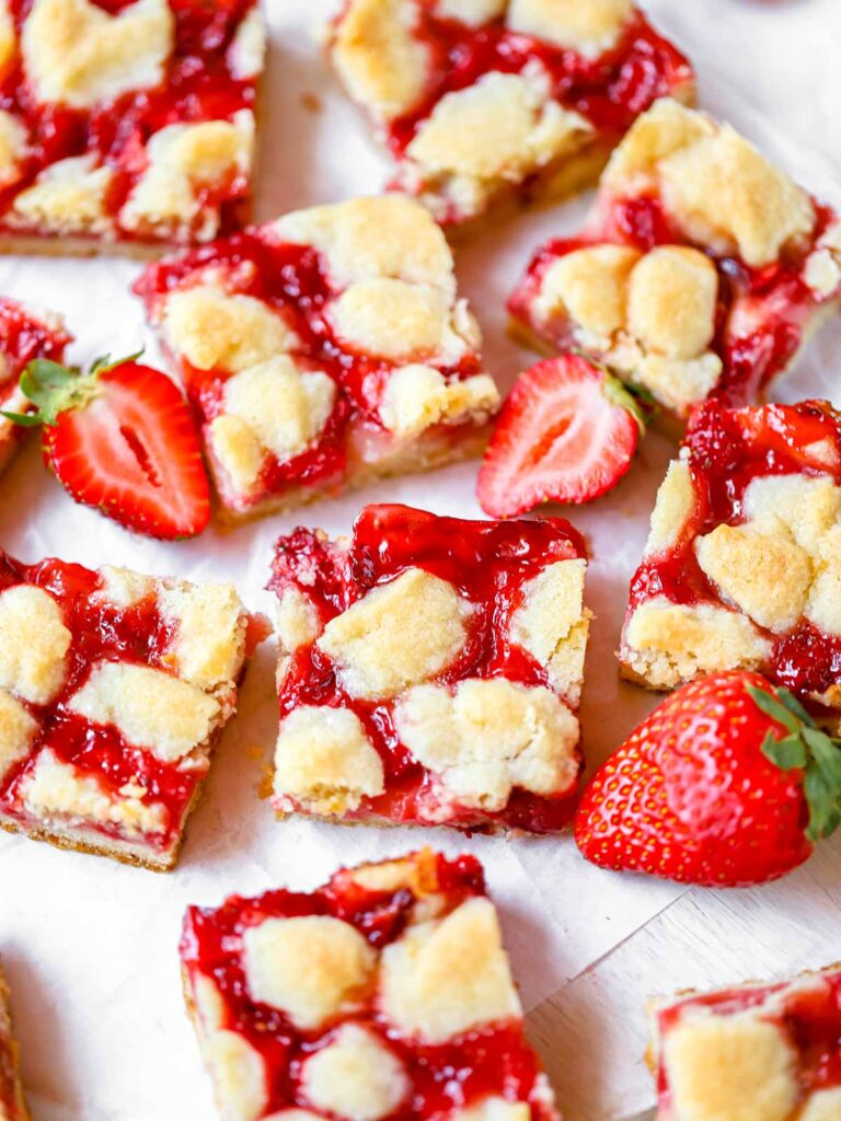 Strawberry Lemon bars on the table. 