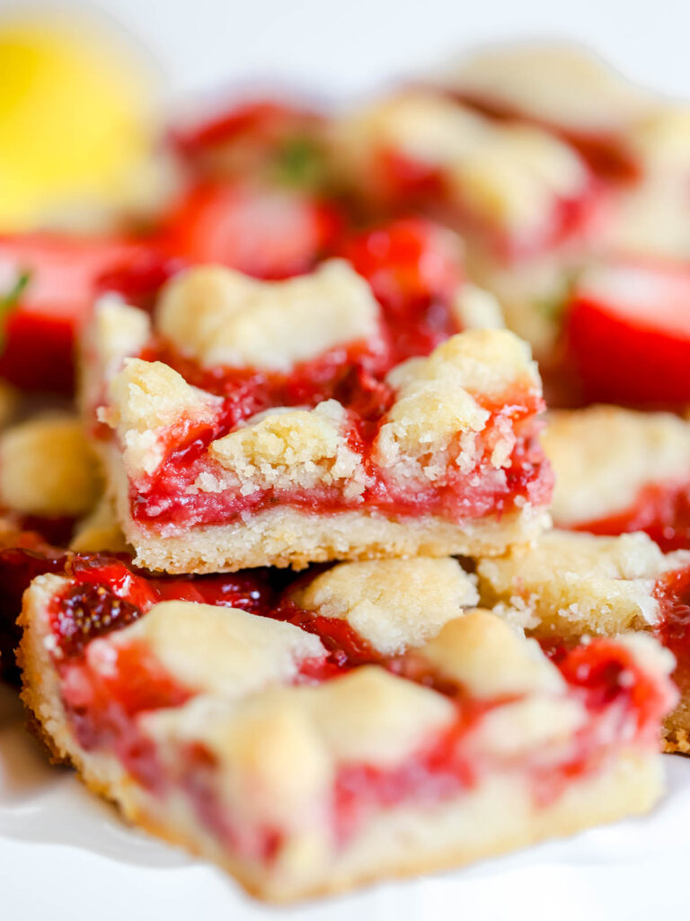 Strawberry Lemon bars on the table. 