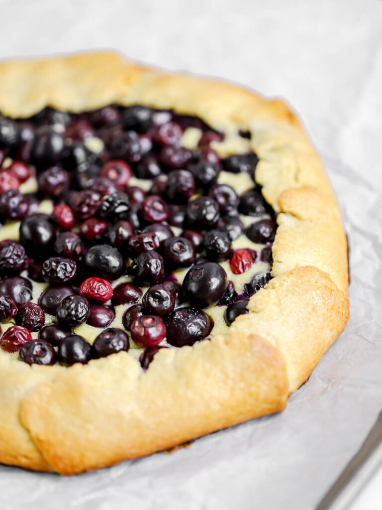 Blueberry galette on the table.