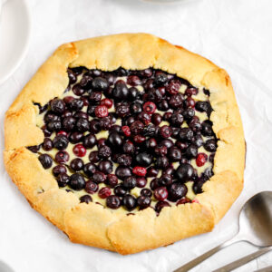 Blueberry galette on the table.