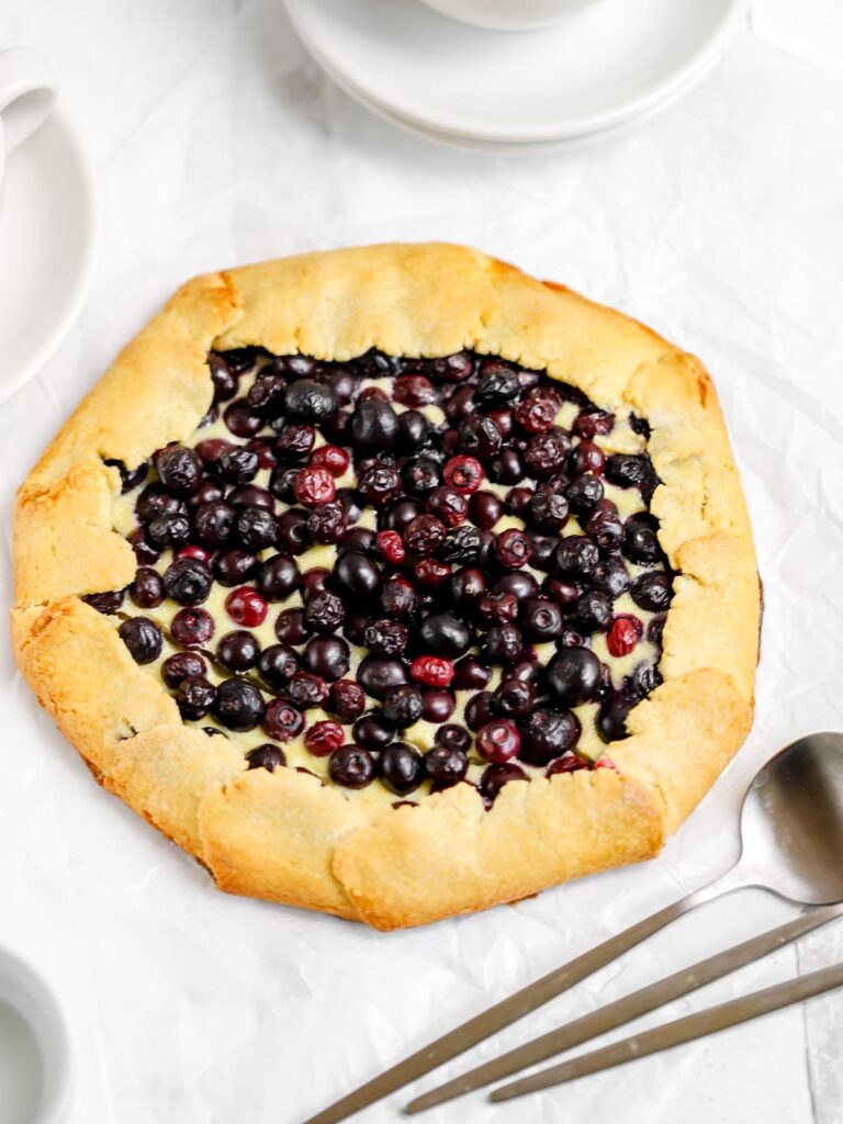 Blueberry galette on the table. 