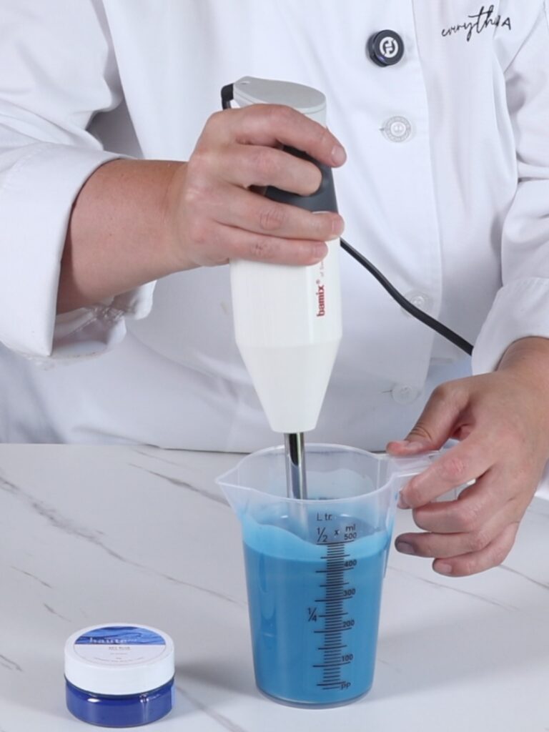 Cup with blue chocolate coating. 
