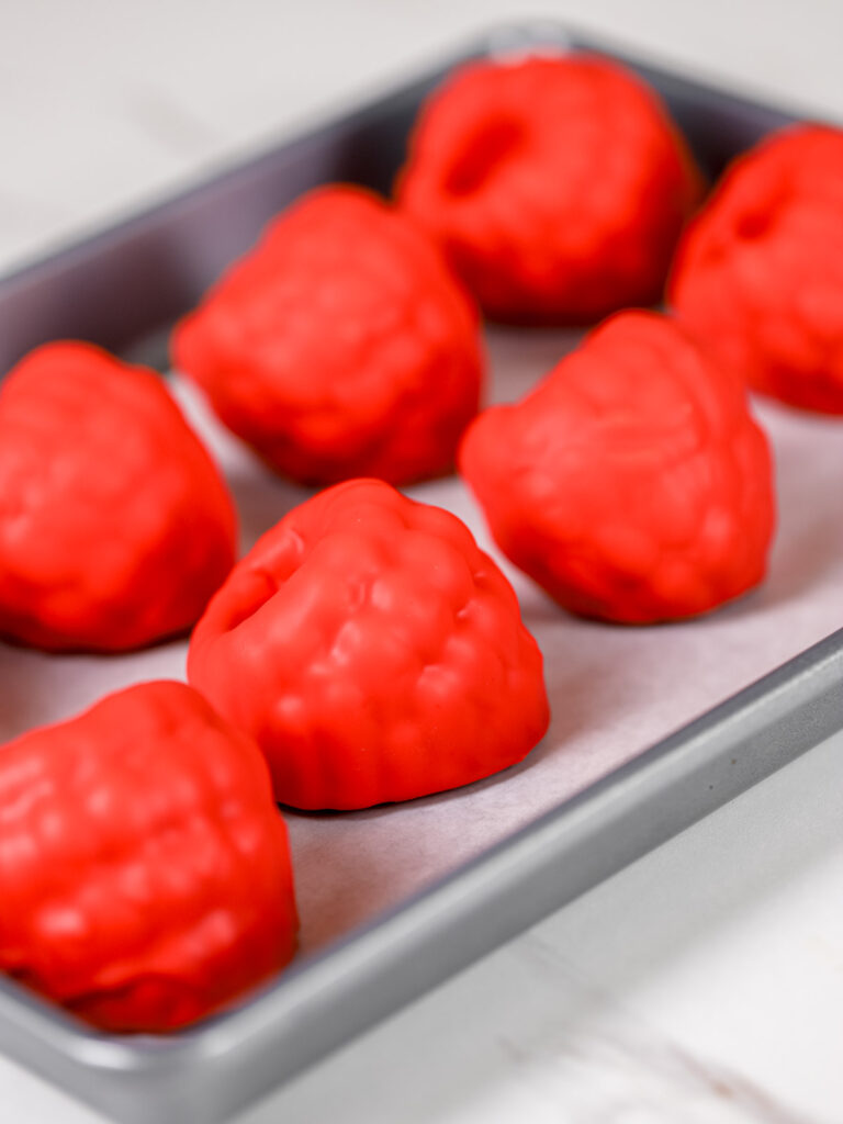 Viral raspberry dessert on the tray.