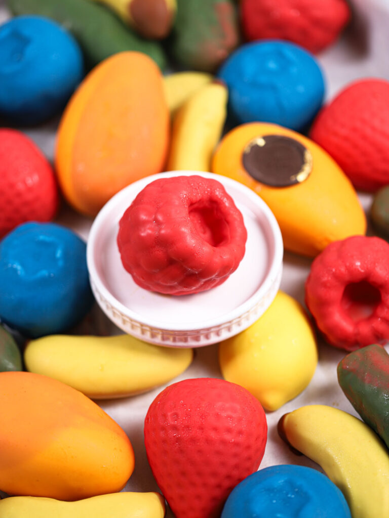 Viral raspberry dessert on the plate.