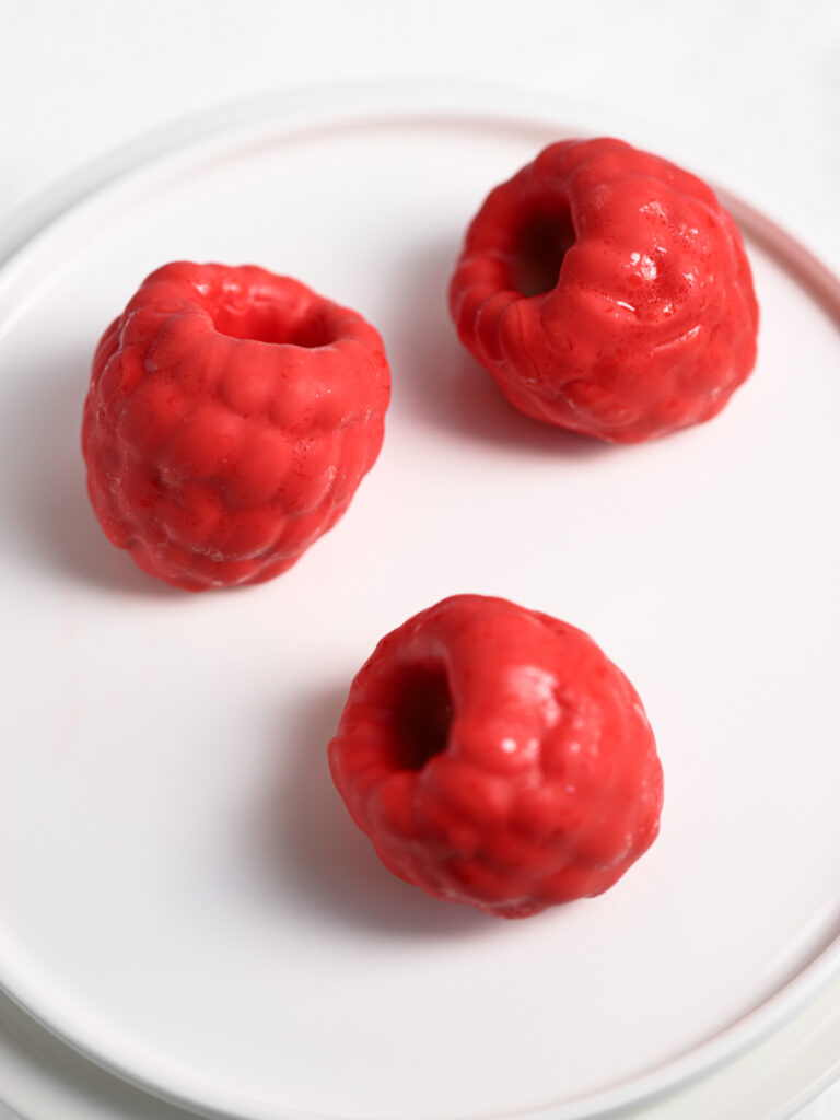 Viral raspberry dessert on the tray.