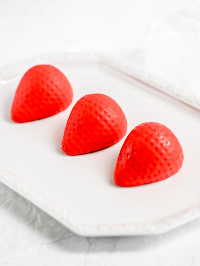 Viral strawberry dessert on the plate.