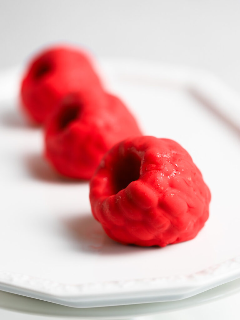 Viral raspberry dessert on the tray.