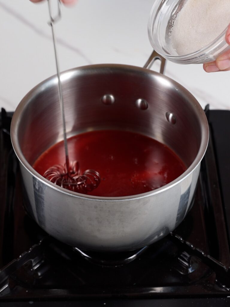 Strawberry puree in the saucepan.