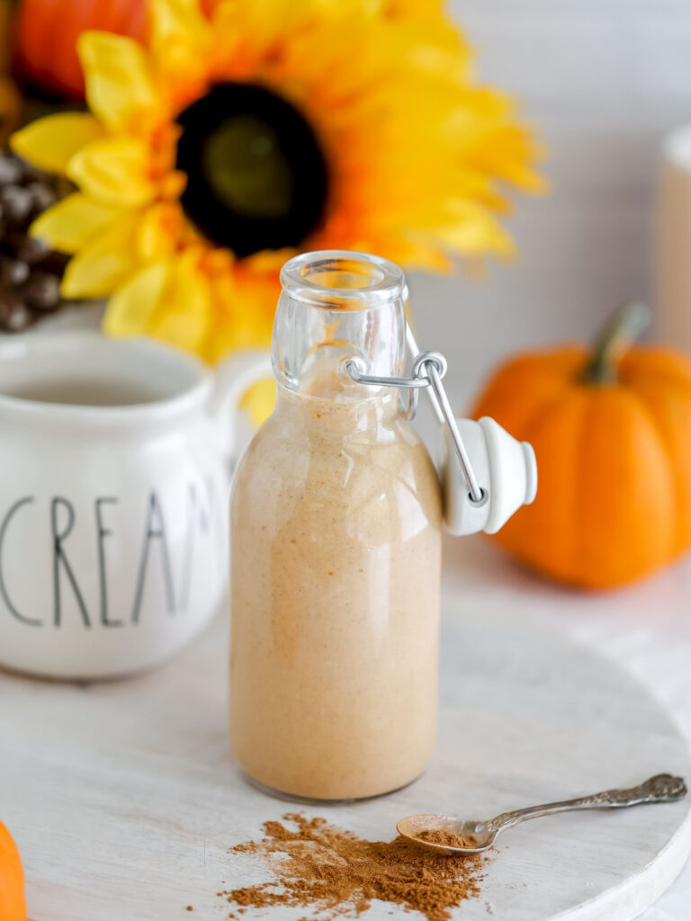 Pumpkin spice creamer in the bottle. 