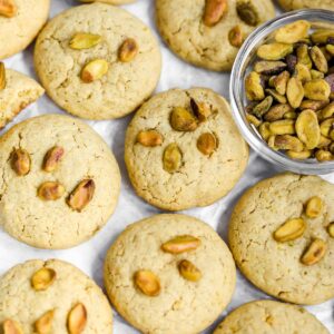 Pistachio cookies on the table.