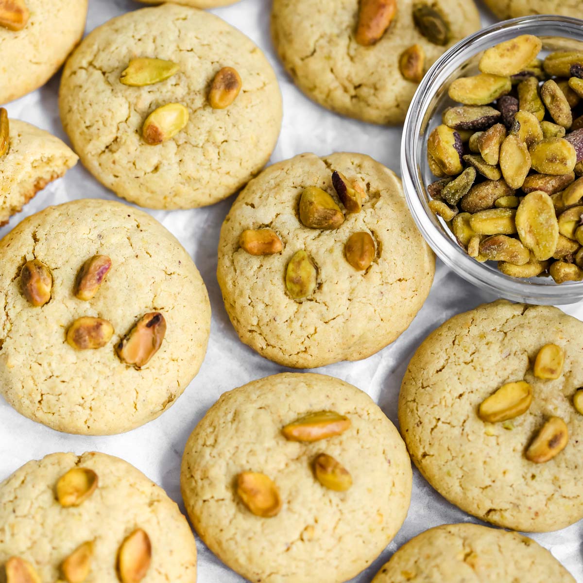 Pistachio cookies on the table.