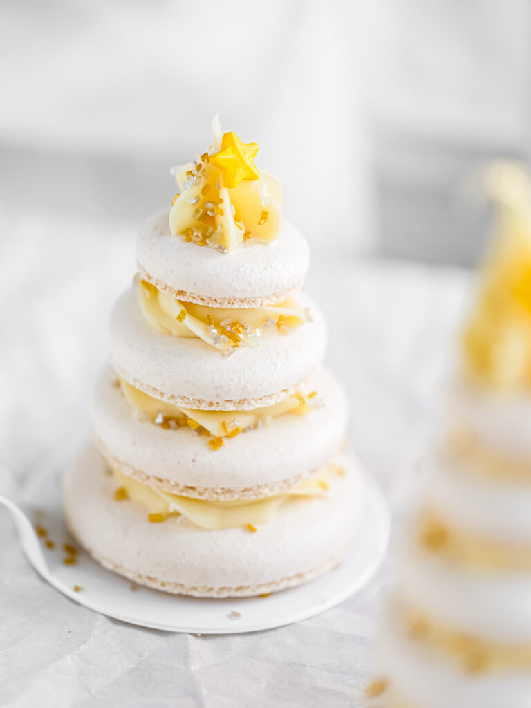 Macaron Christmas Tree on the table. 