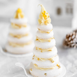Macaron Christmas Tree on the table.