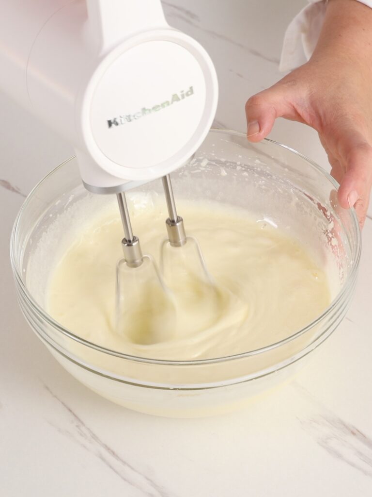 Hand mixer in the mixing bowl. 